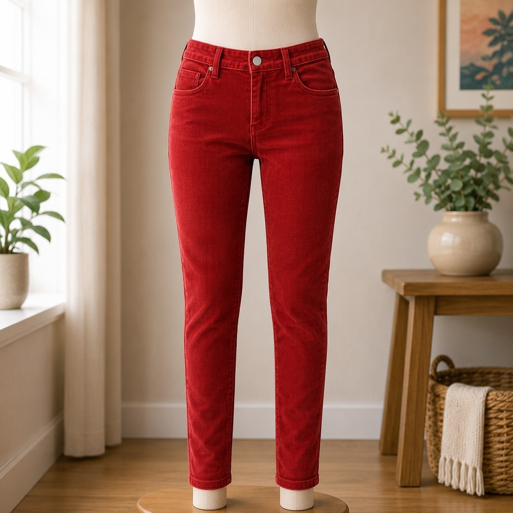L'AGENCE Margot Velvet Corduroy Skinny Pants Womens 25 Rust Red High Rise Slim